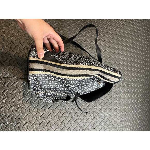 Tory Burch Gemini Link Canvas Leather Backpack Black & White Womens Travel - Picture 5 of 16